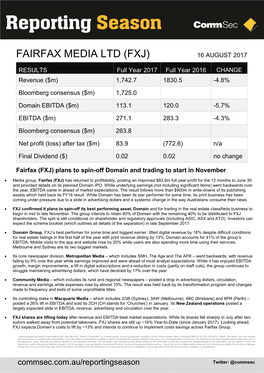 Fairfax Media Ltd (Fxj) 16 August 2017