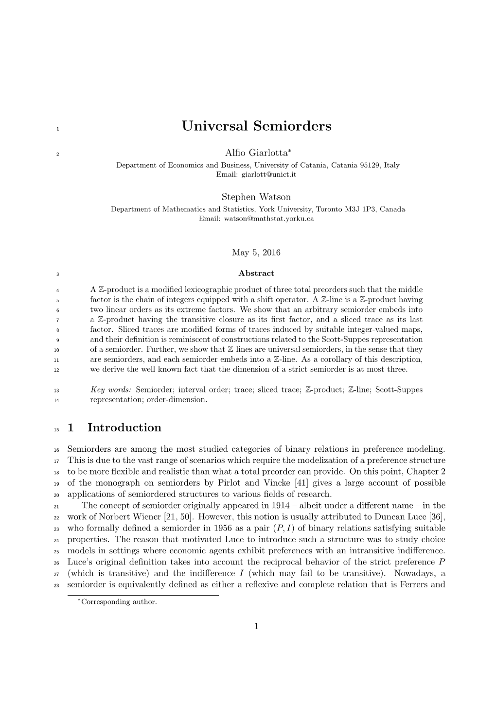 Universal Semiorders