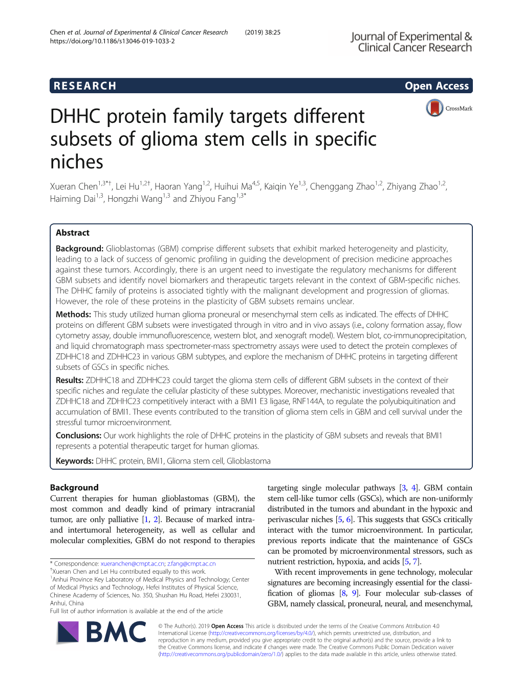 DHHC Protein Family Targets Different Subsets of Glioma Stem Cells In