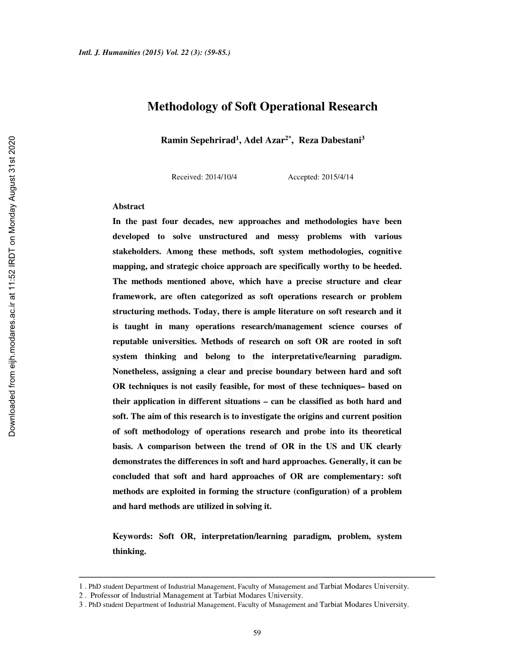 Methodology of Soft Operational Research