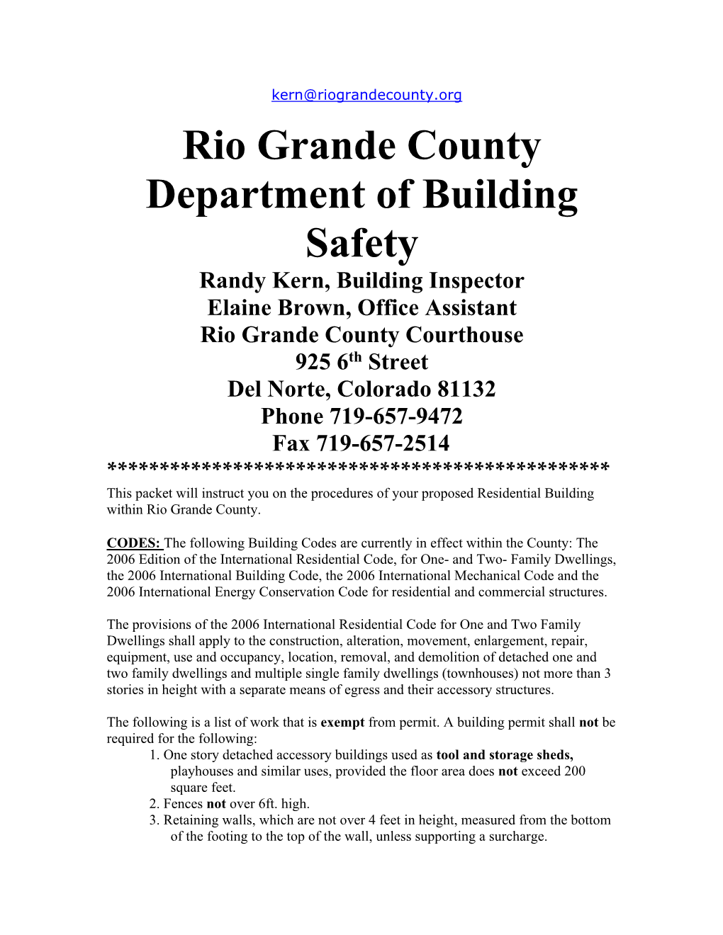 Rio Grande County Department of Building Safety