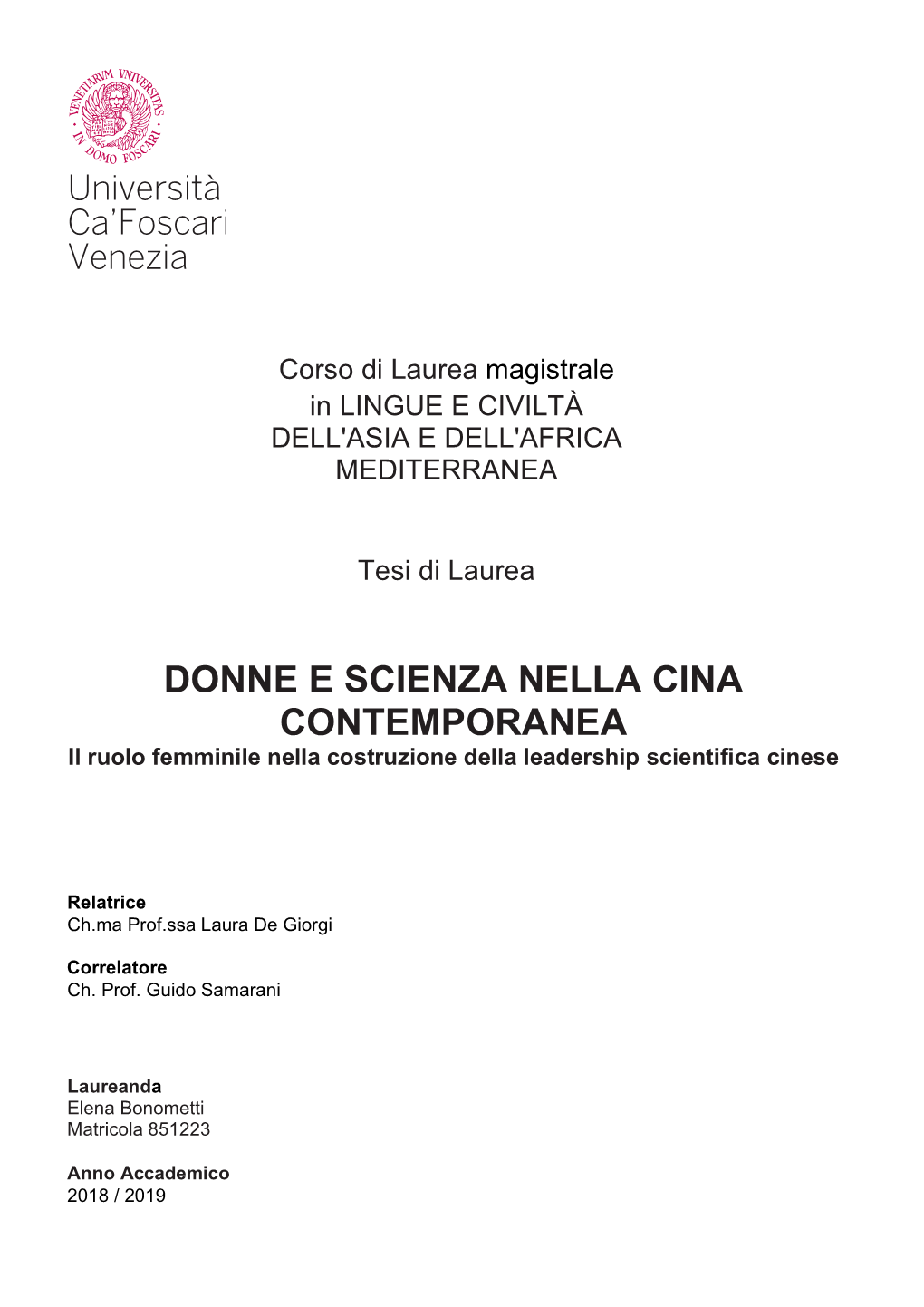 DONNE E SCIENZA NELLA CINA CONTEMPORANEA Il Ruolo Femminile Nella Costruzione Della Leadership Scientifica Cinese