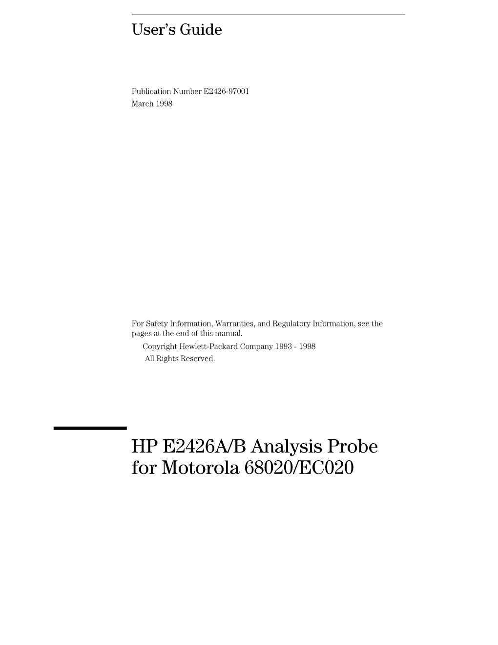 HP E2426A/B Analysis Probe for Motorola 68020/EC020 User's Guide