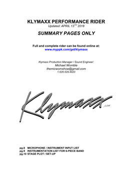 Klymaxx.Com Performance Rider Summary APR2018