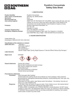 Pyrethrin Concentrate Safety Data Sheet