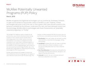 Mcafee Potentially Unwanted Programs (PUP) Policy March, 2018