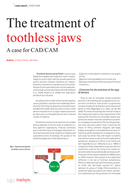 The Treatment of Toothless Jaws a Case for CAD/CAM