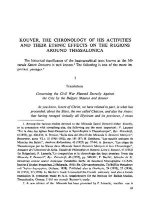 Kouver, the Chronology of His Activities and Their Ethnic Effects on the Regions Around Thessalonica