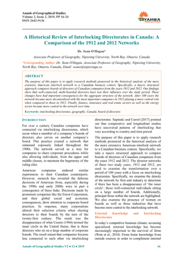 A Historical Review of Interlocking Directorates in Canada: a Comparison of the 1912 and 2012 Networks