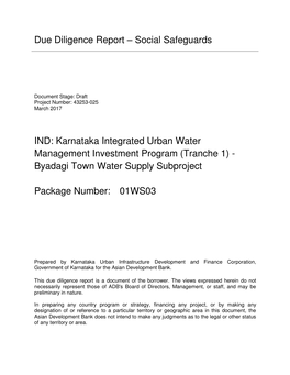 Karnataka Integrated Urban Water Management Investment Program (Tranche 1) - Byadagi Town Water Supply Subproject