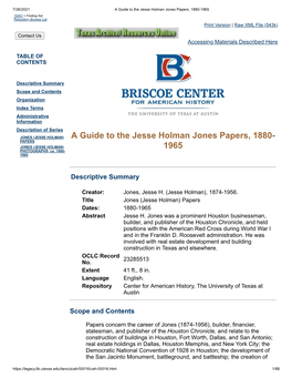 A Guide to the Jesse Holman Jones Papers, 1880- 1965