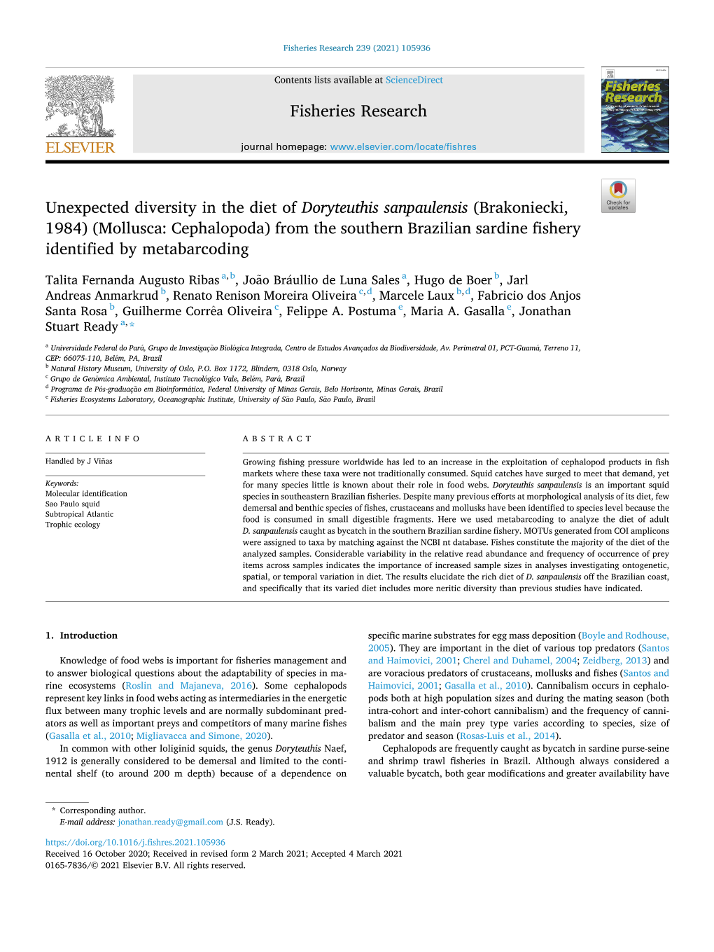 Unexpected Diversity in the Diet of Doryteuthis Sanpaulensis