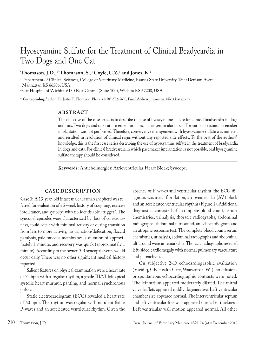 Hyoscyamine Sulfate for the Treatment of Clinical Bradycardia In