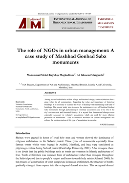The Role of Ngos in Urban Management: a Case Study of Mashhad Gonbad Sabz Monuments