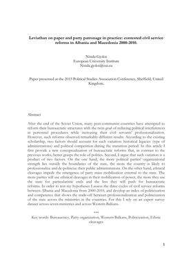 Leviathan on Paper and Party Patronage in Practice: Contested Civil Service Reforms in Albania and Macedonia 2000-2010