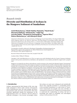 Research Article Diversity and Distribution of Archaea in the Mangrove Sediment of Sundarbans