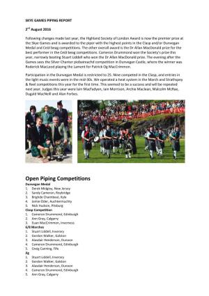 Report on the Skye Games Piping August 2016