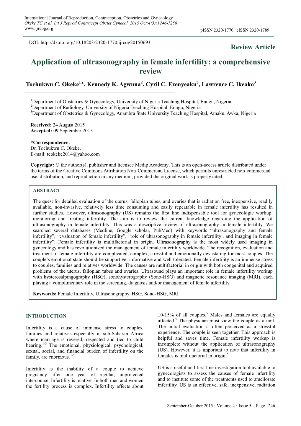 Application of Ultrasonography in Female Infertility: a Comprehensive Review Tochukwu C