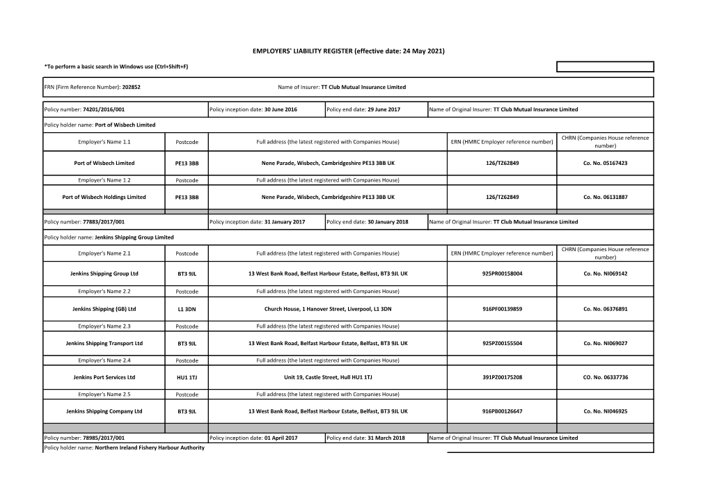 EMPLOYERS' LIABILITY REGISTER (Effective Date: 24 May 2021)