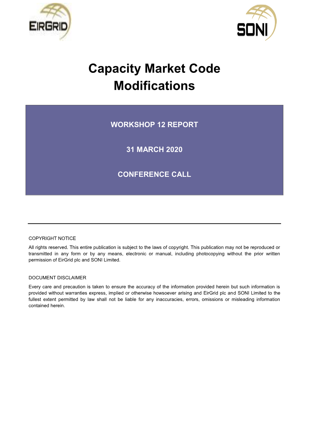 Capacity Market Code Modifications