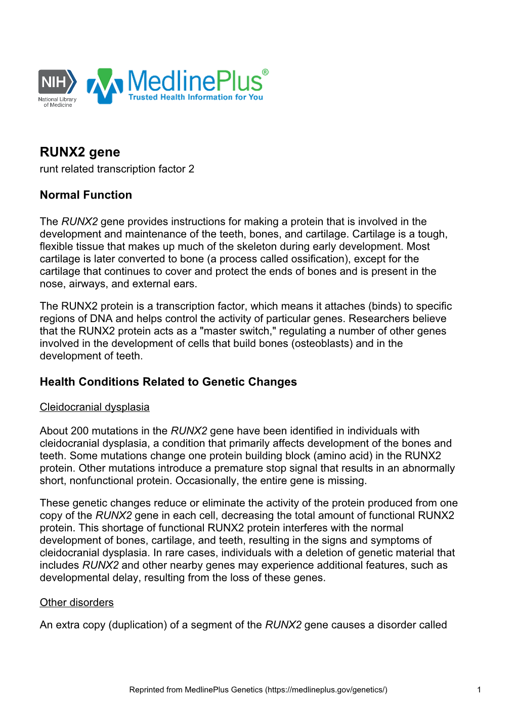 RUNX2 Gene Runt Related Transcription Factor 2