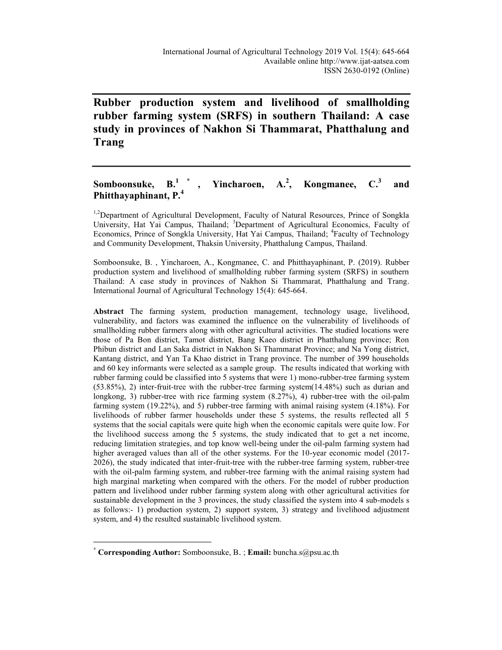 In Southern Thailand: a Case Study in Provinces of Nakhon Si Thammarat, Phatthalung and Trang