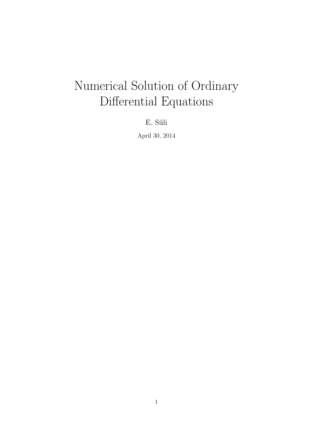 Numerical Solution of Ordinary Differential Equations