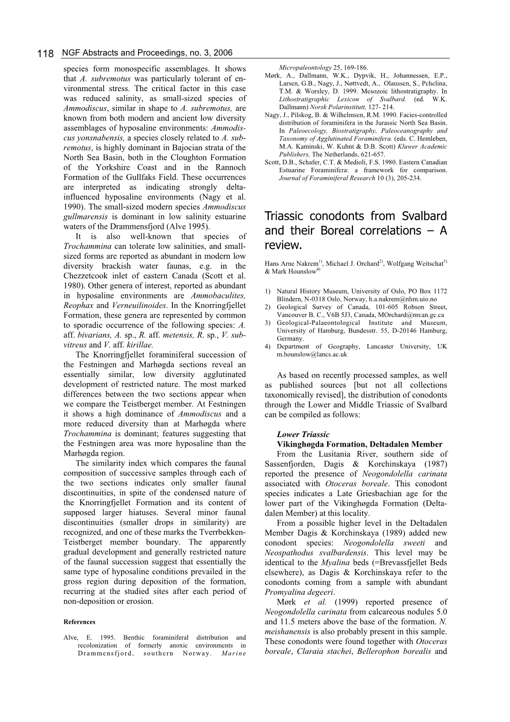 Triassic Conodonts from Svalbard and Their Boreal Correlations