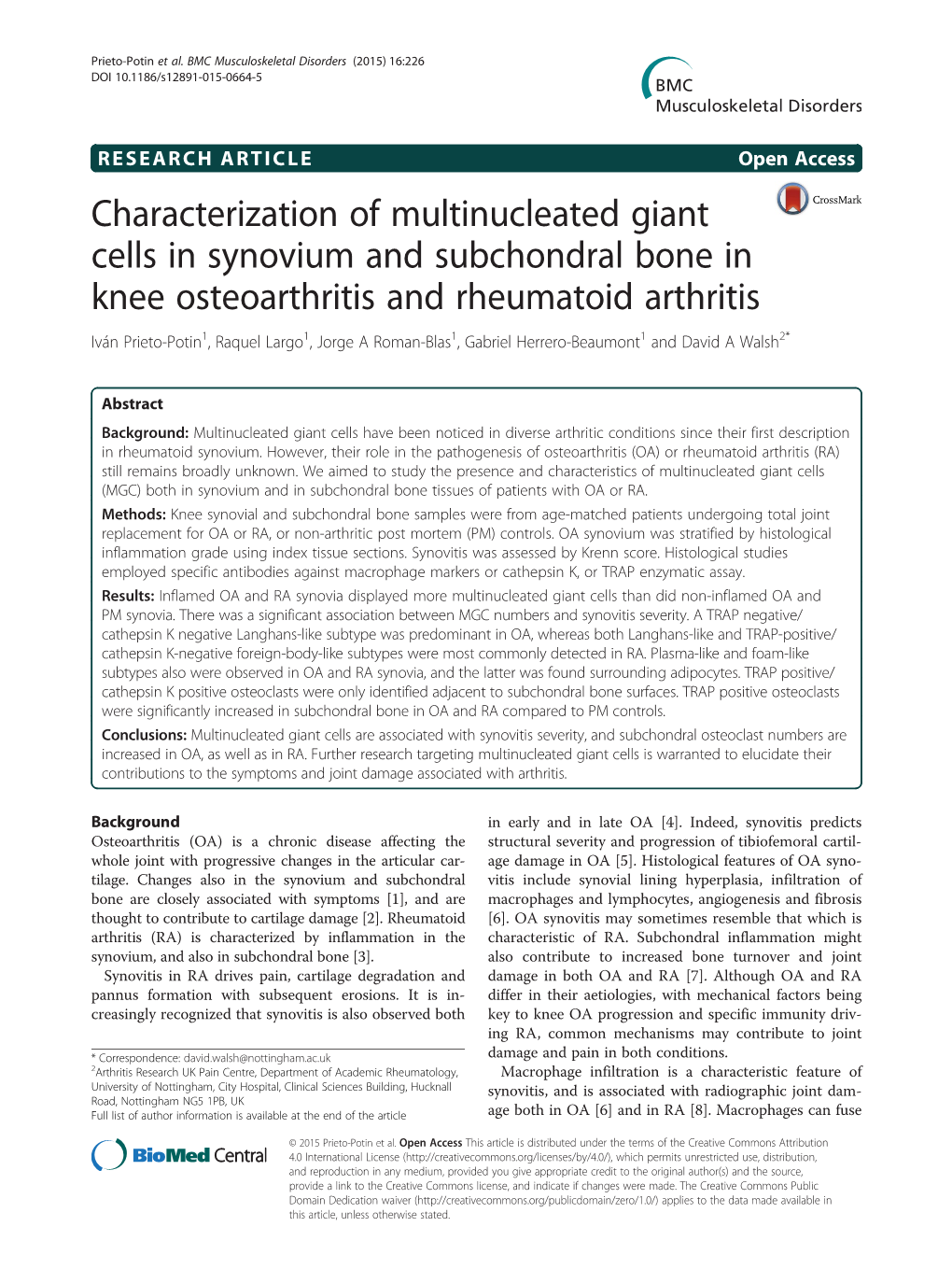 Characterization of Multinucleated Giant Cells in Synovium And