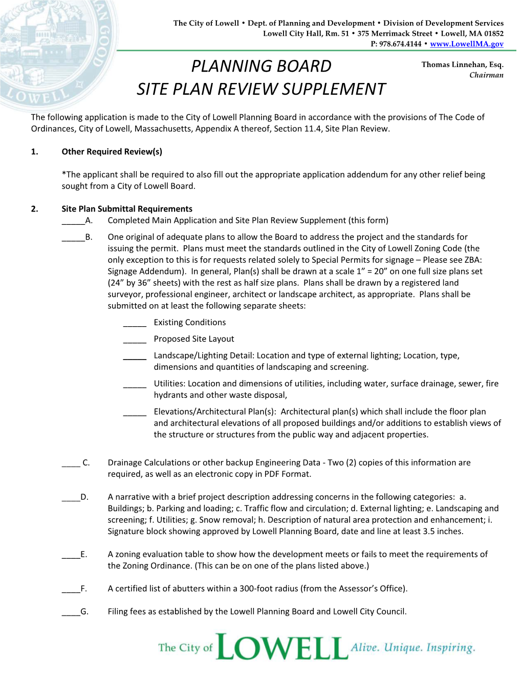 Planning Board Site Plan Review Supplement