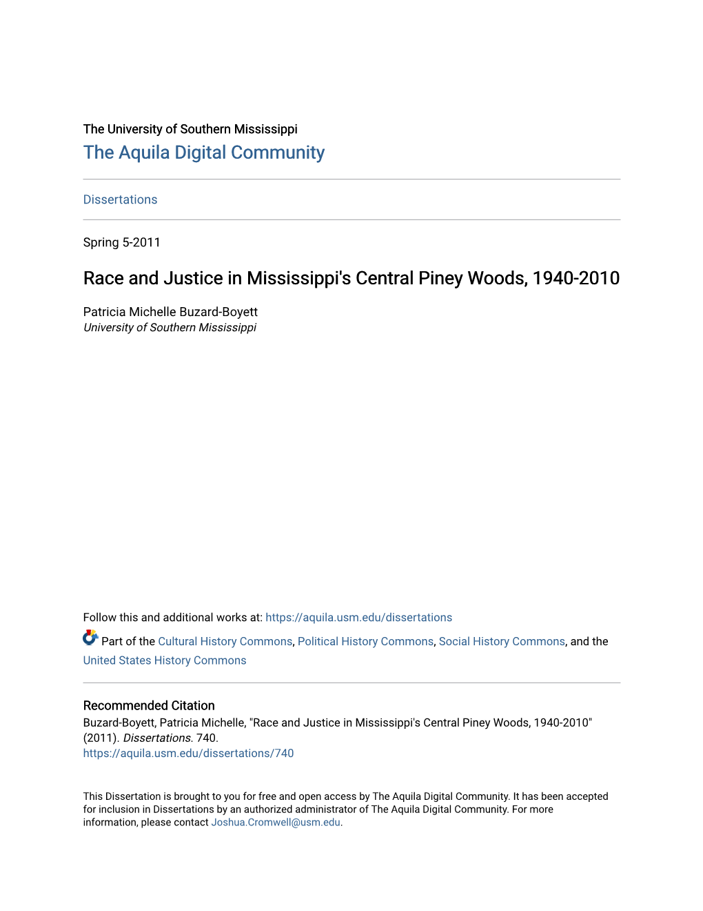 Race and Justice in Mississippi's Central Piney Woods, 1940-2010