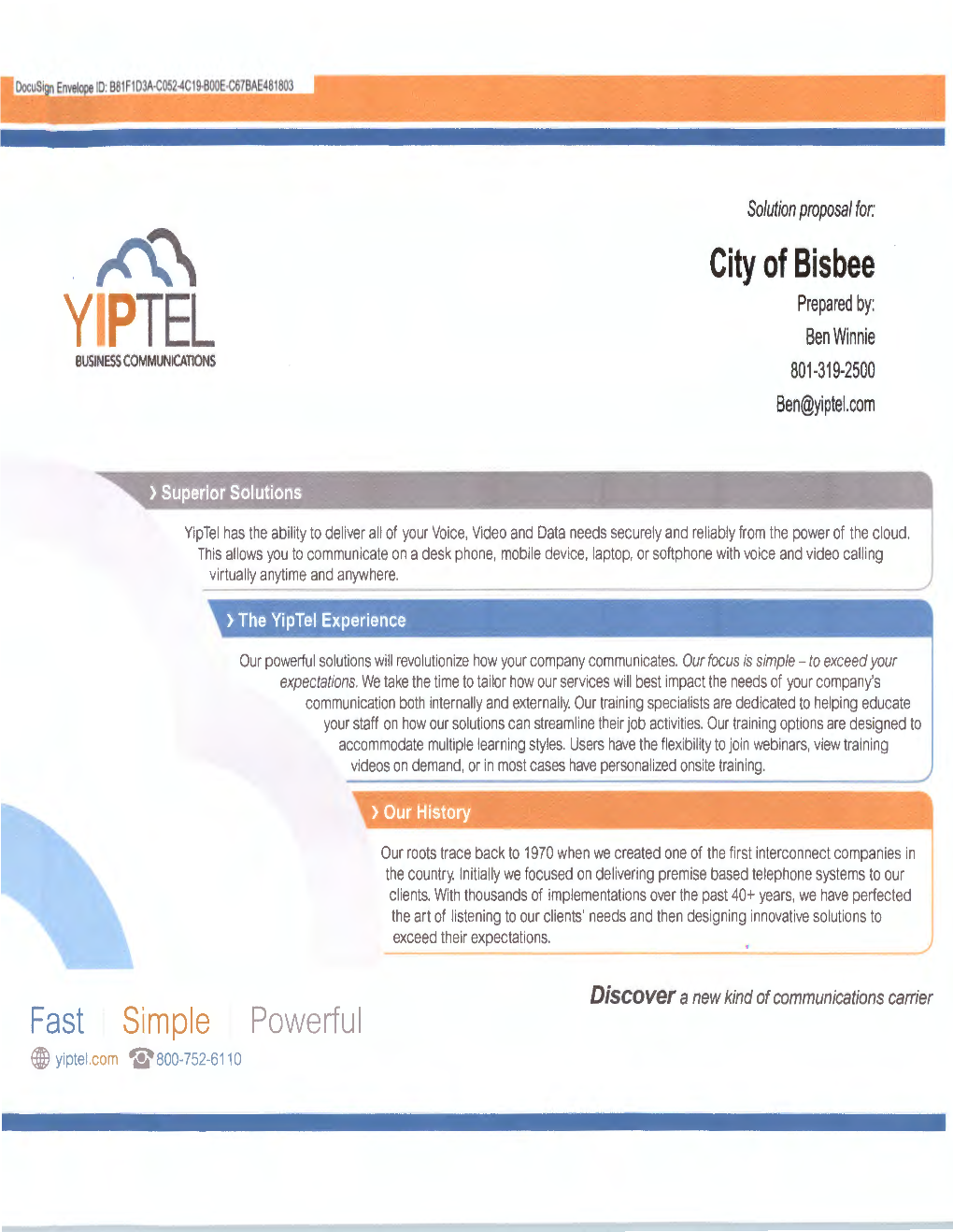 Yiptel Service Agreement to Provide Phone / Fax Services