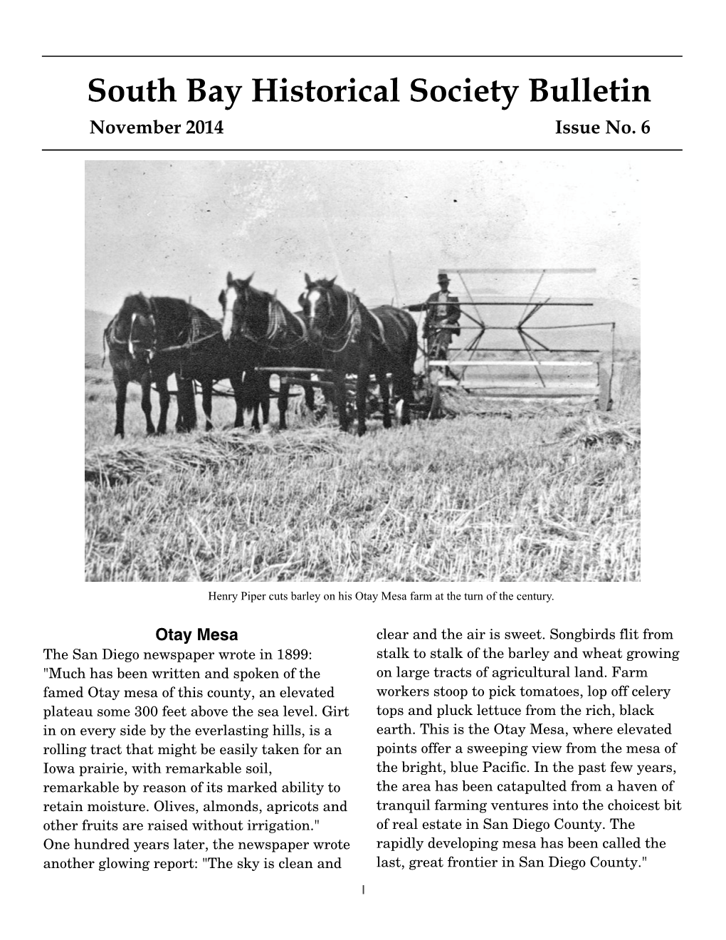 South Bay Historical Society Bulletin November 2014 Issue No