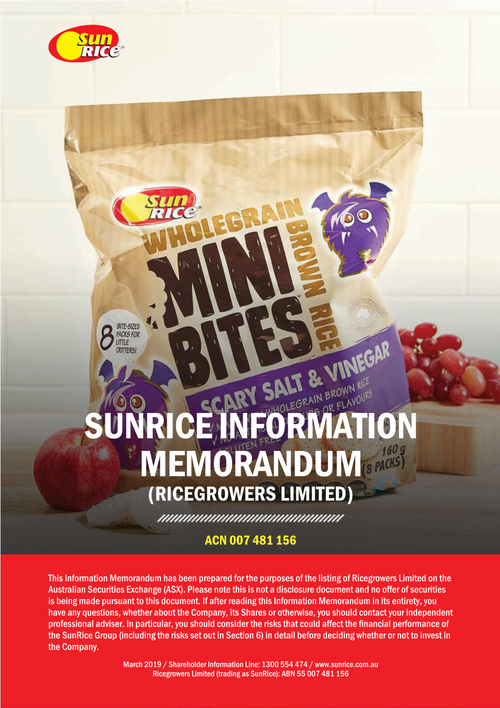 Sunrice Information Memorandum (Ricegrowers Limited)