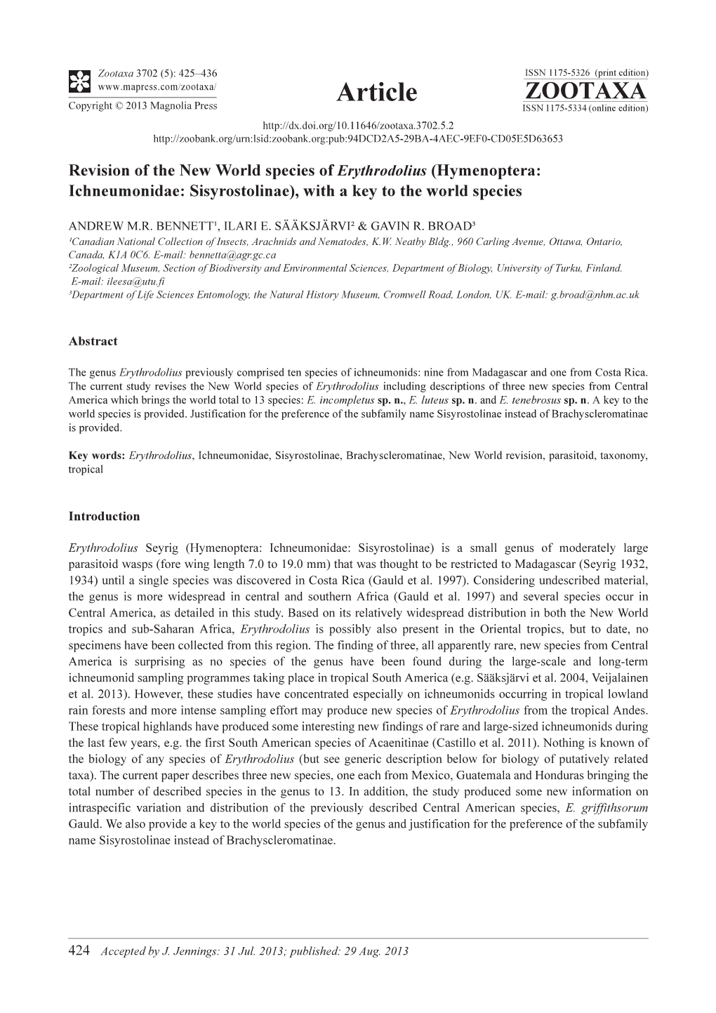 Hymenoptera: Ichneumonidae: Sisyrostolinae), with a Key to the World Species