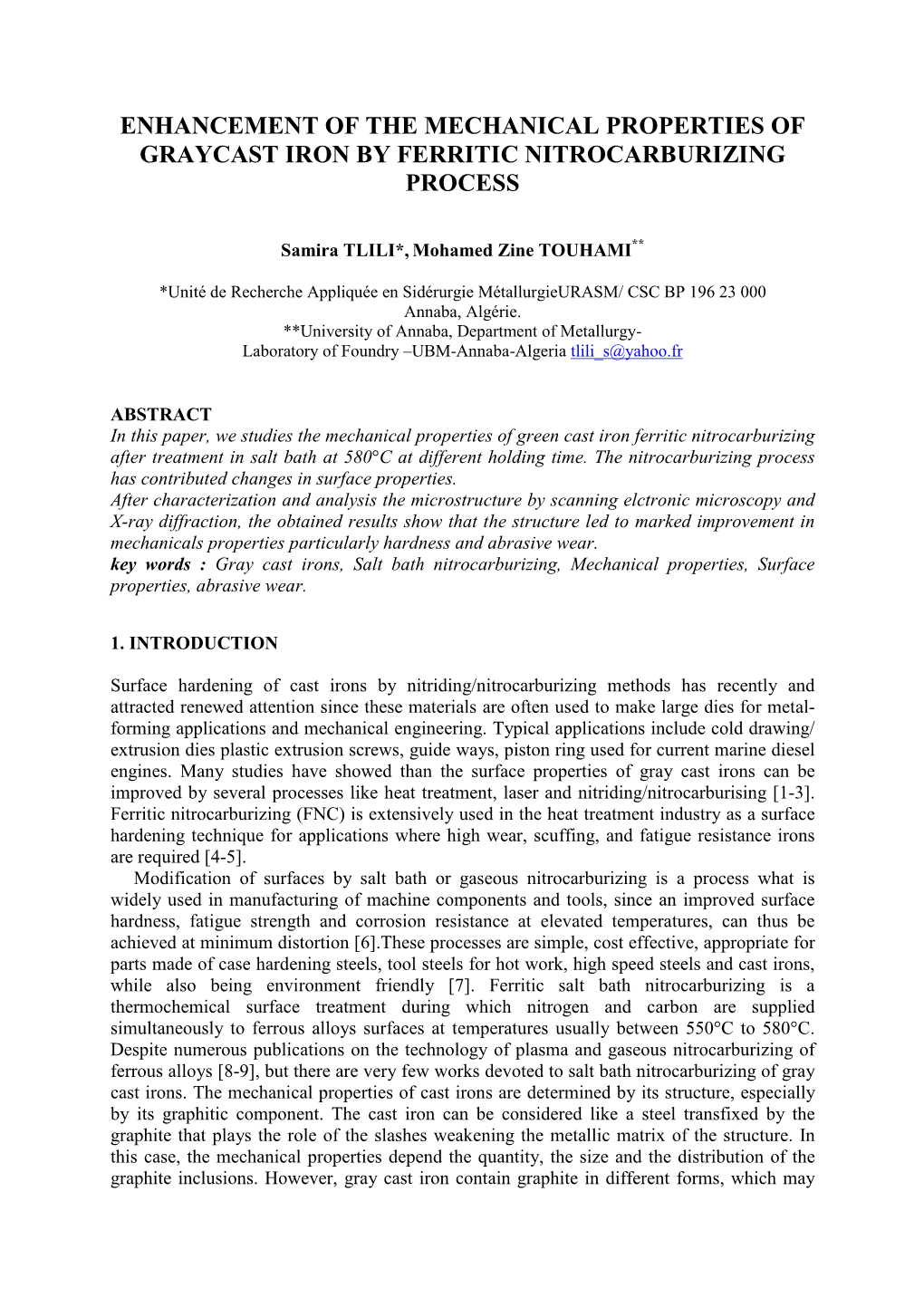 Enhancement of the Mechanical Properties of Graycast Iron by Ferritic Nitrocarburizing Process