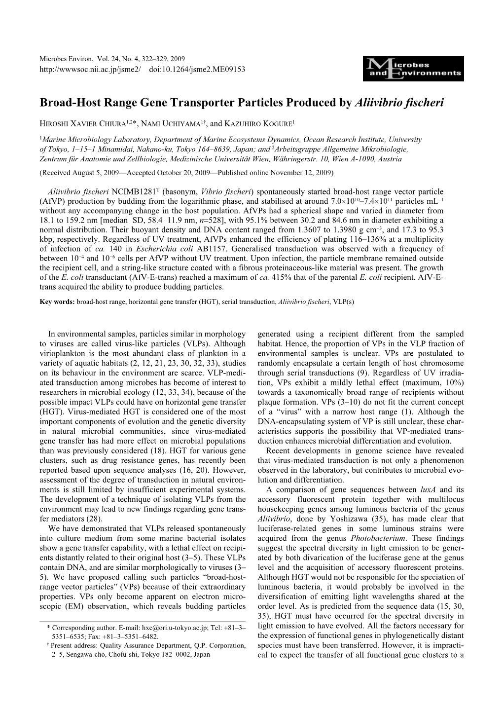 Broad-Host Range Gene Transporter Particles Produced by Aliivibrio Fischeri