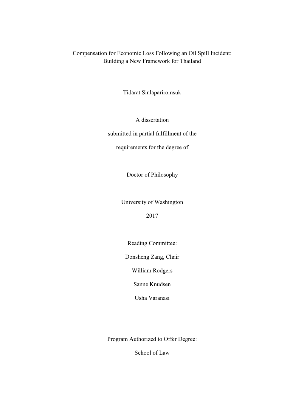 Compensation for Economic Loss Following an Oil Spill Incident: Building a New Framework for Thailand