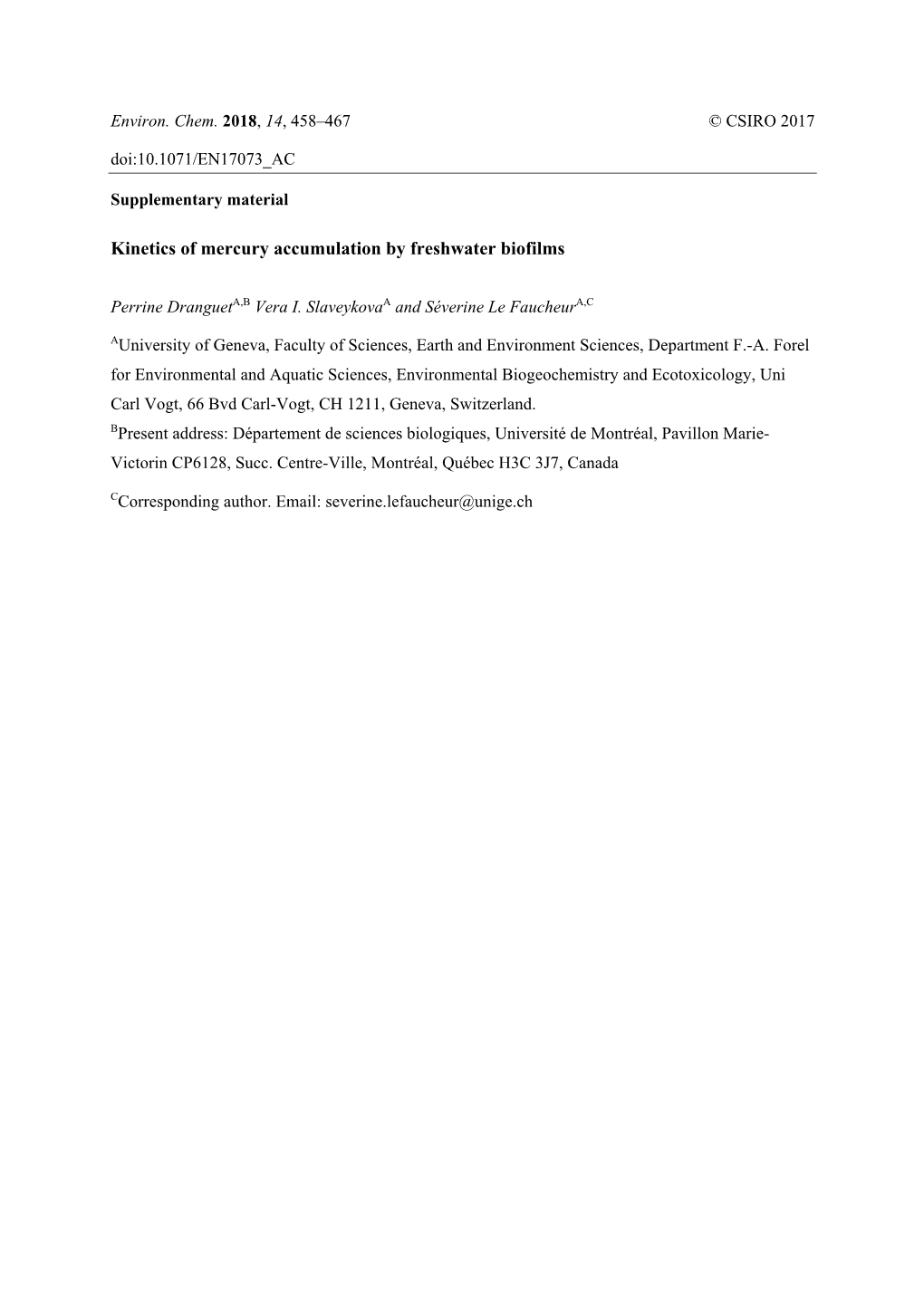 Kinetics of Mercury Accumulation by Freshwater Biofilms