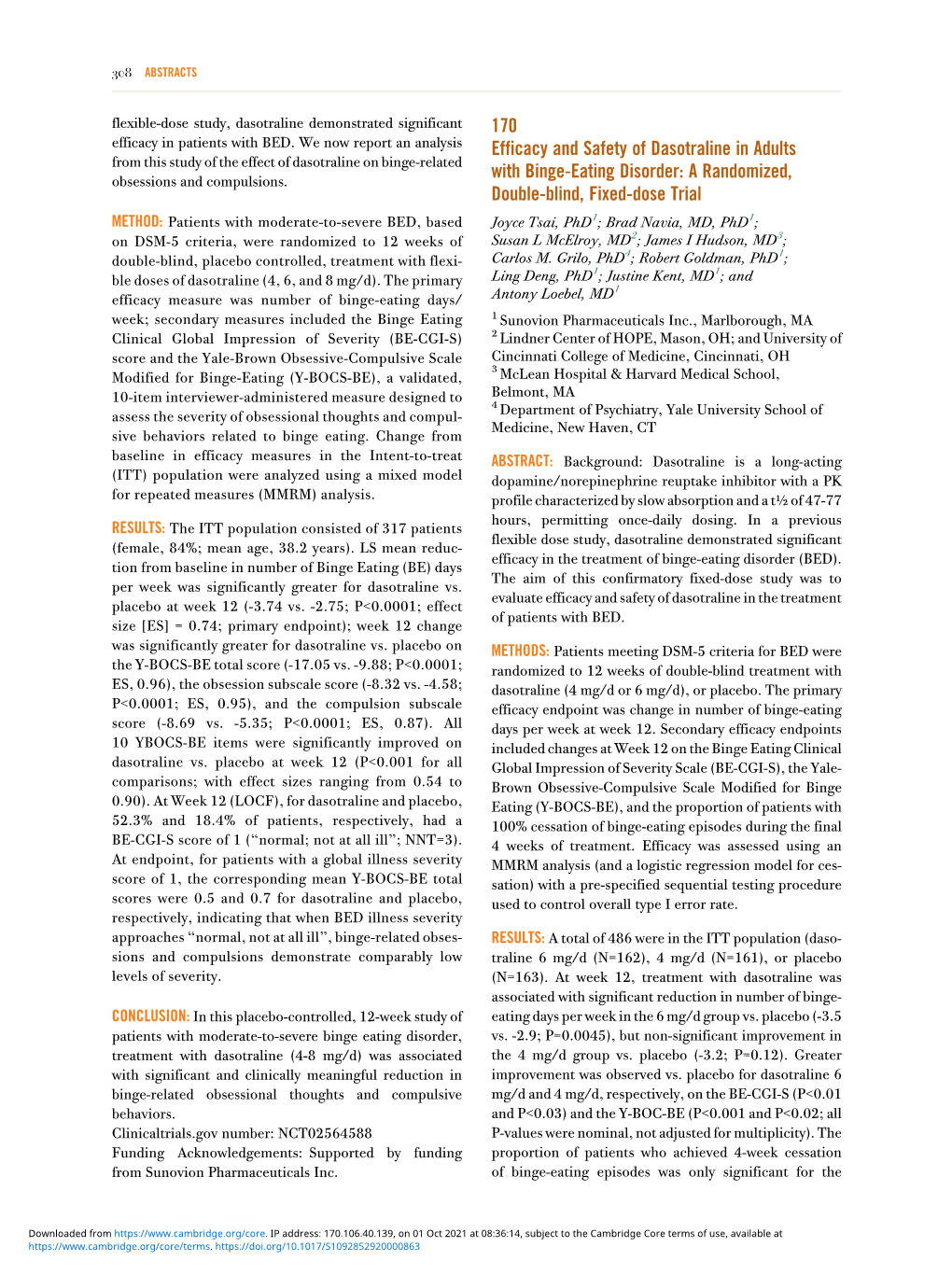 170 Efficacy and Safety of Dasotraline in Adults with Binge-Eating Disorder