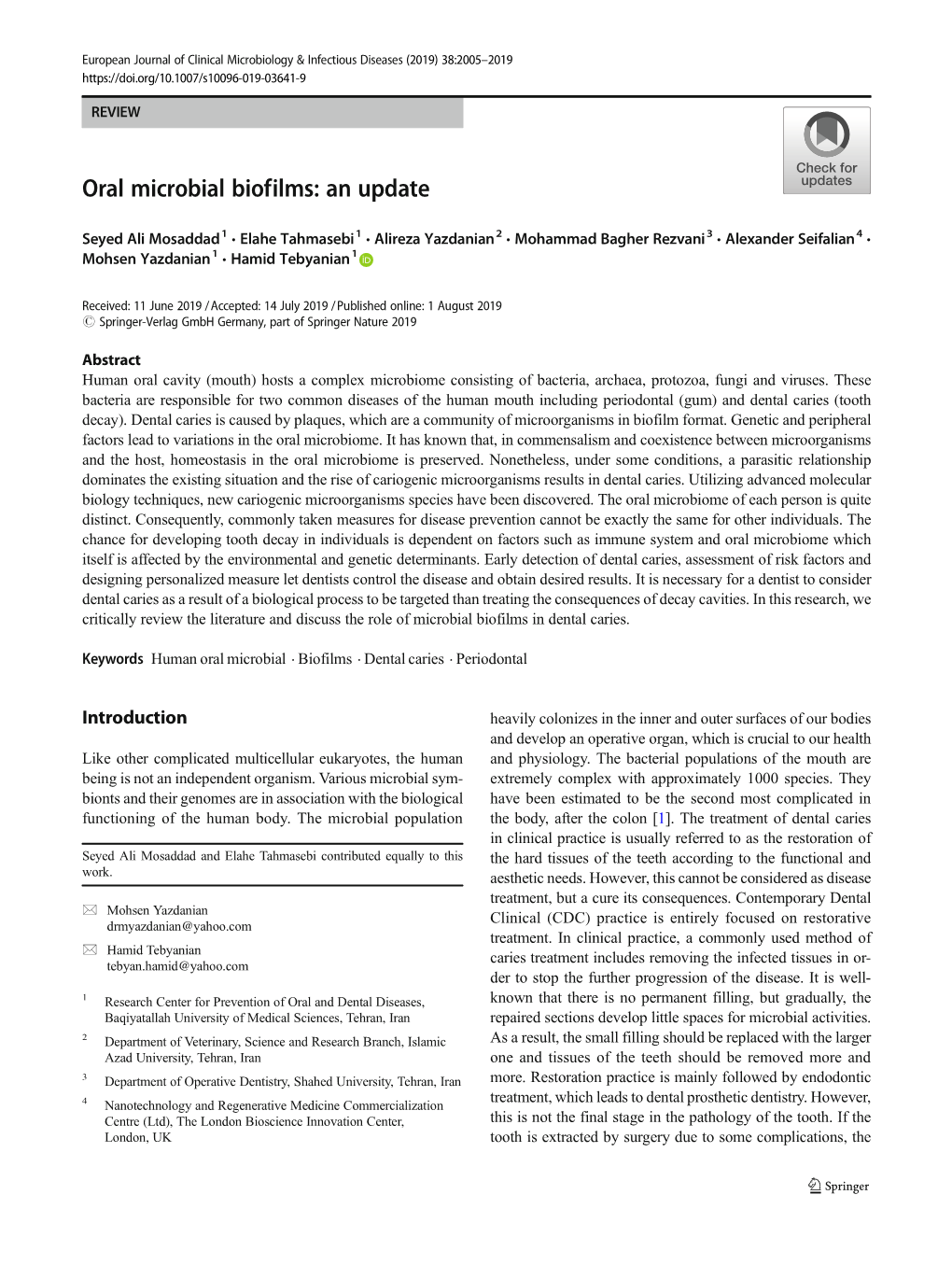 Oral Microbial Biofilms: an Update