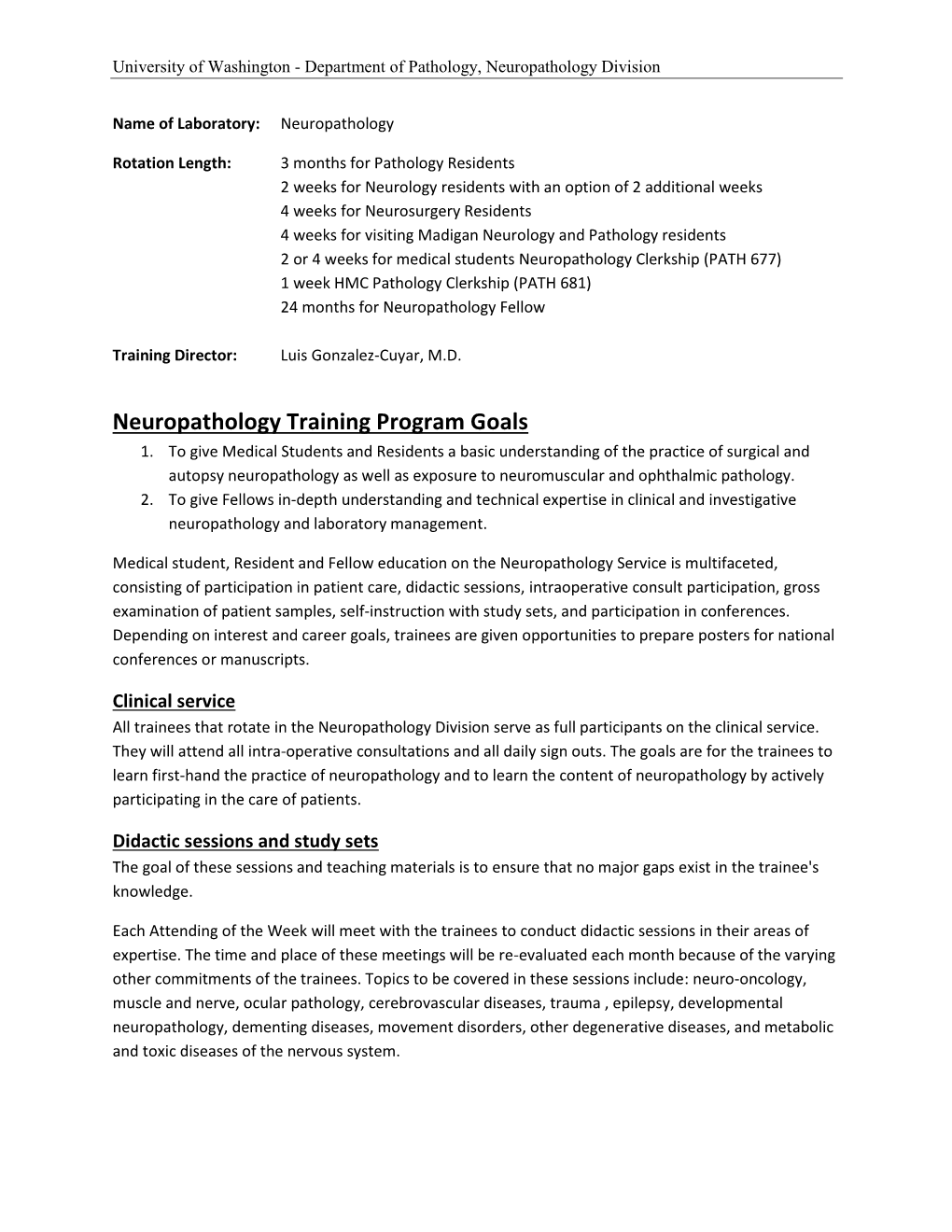 Neuropathology Training Program Goals 1