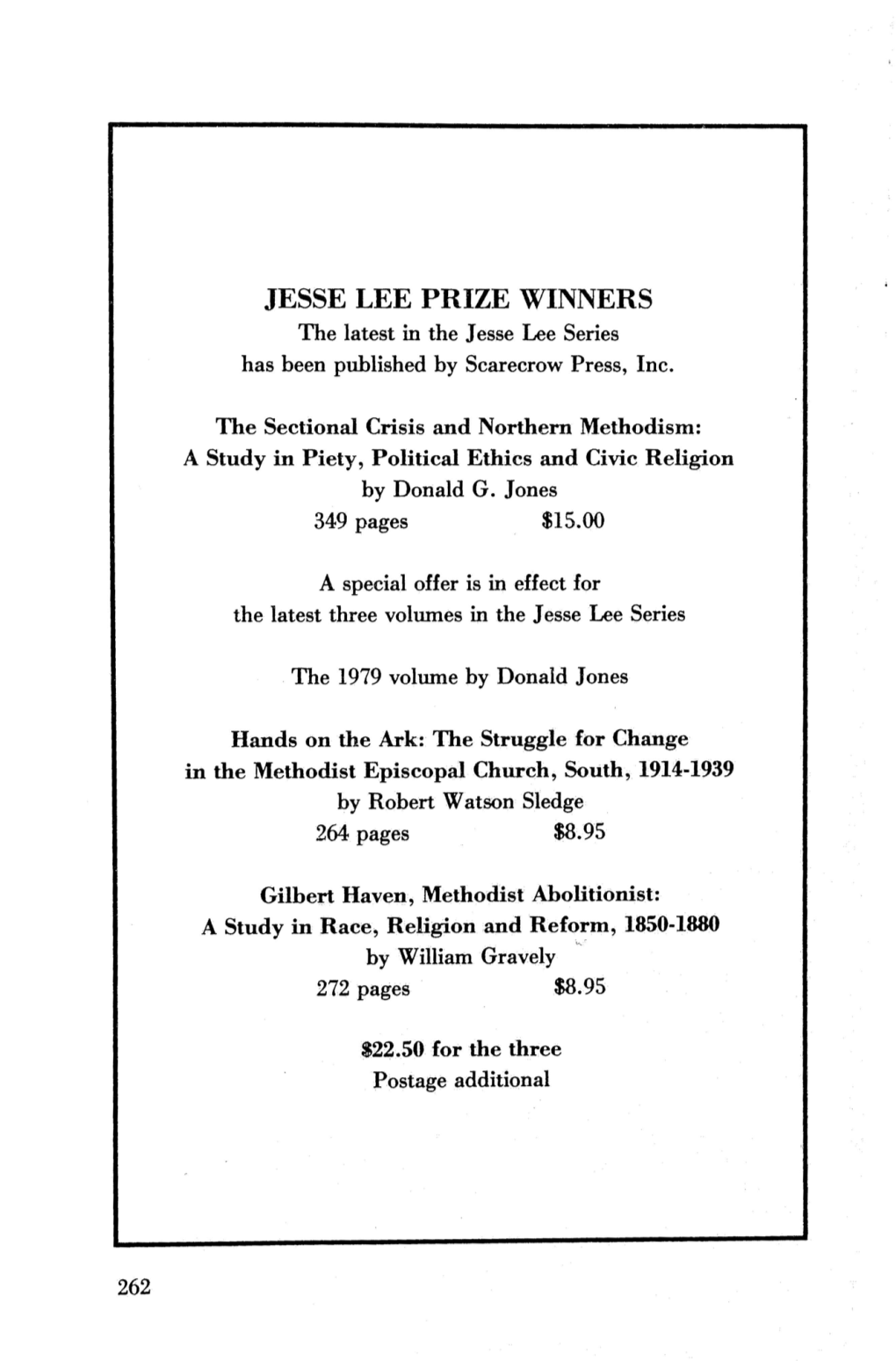 JESSE LEE PRIZE WINNERS the Latest in the Jesse Lee Series Has Been Published by Scarecrow Press, Inc