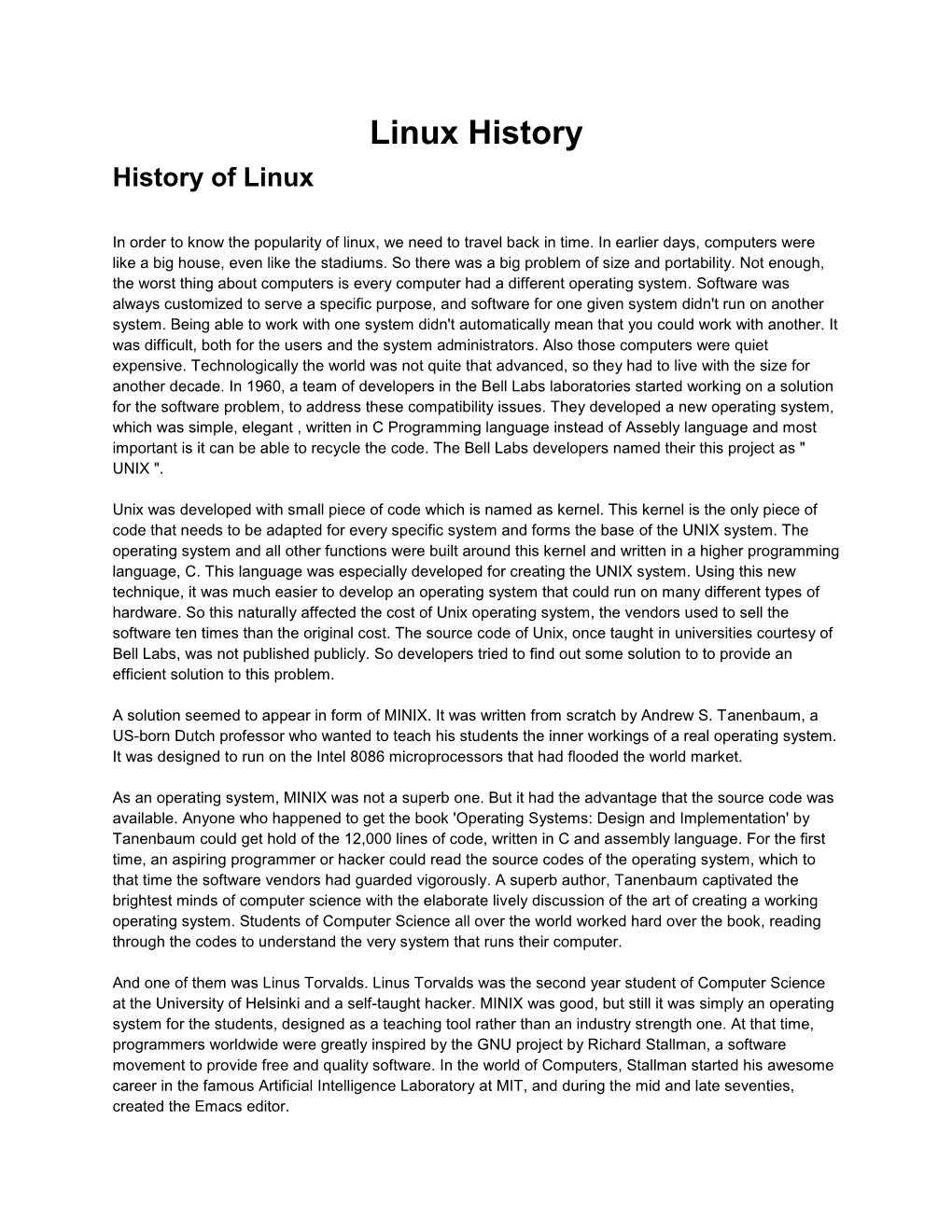 Linux History History of Linux