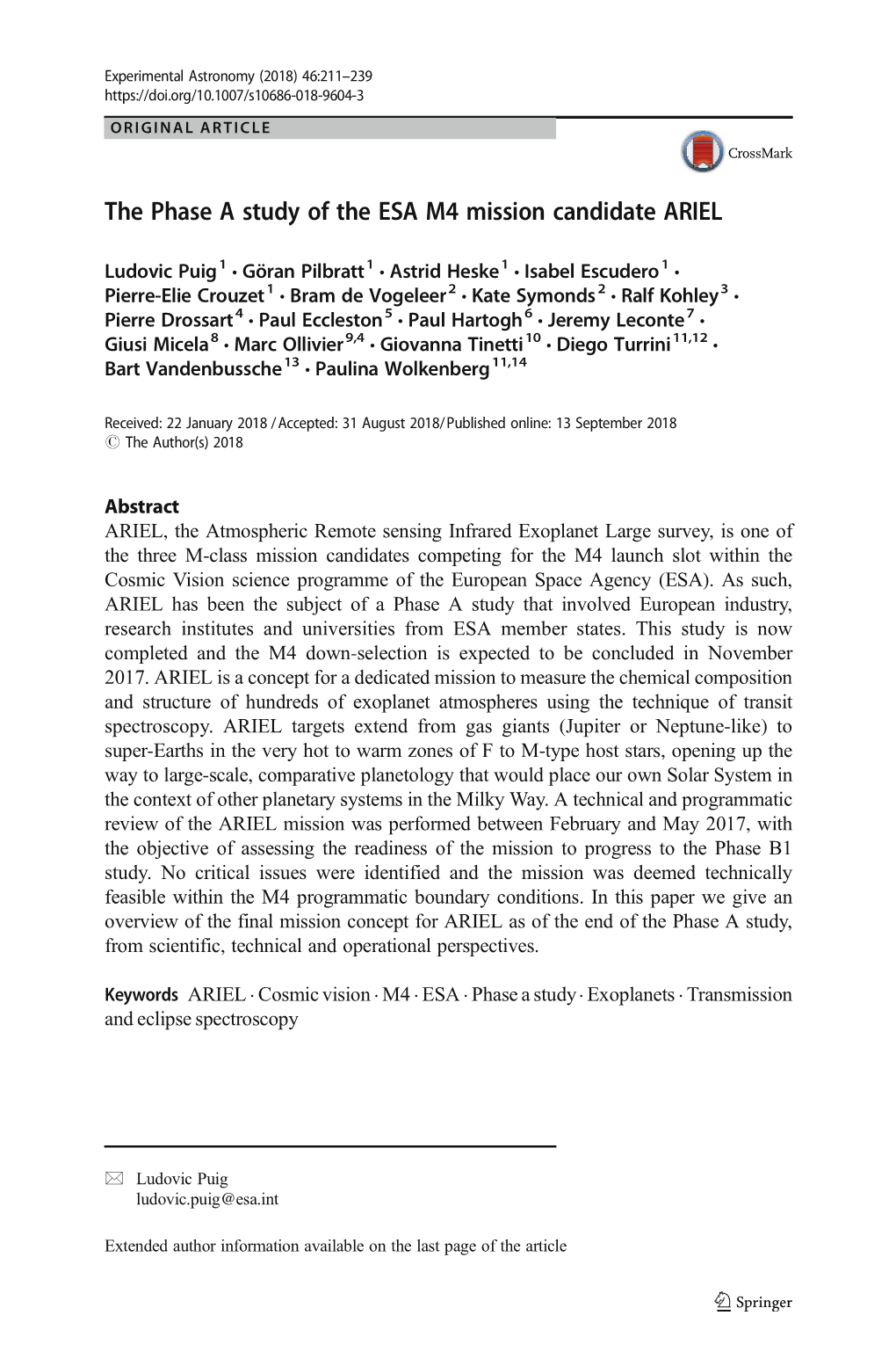 The Phase a Study of the ESA M4 Mission Candidate ARIEL