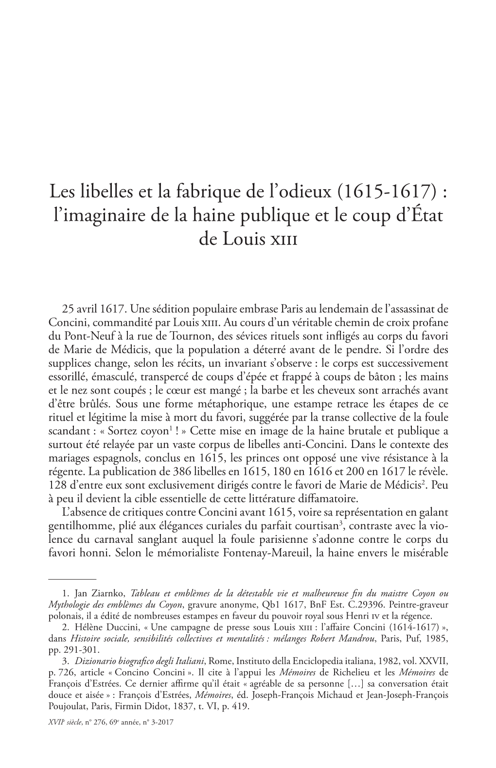 Les Libelles Et La Fabrique De L'odieux (1615-1617)