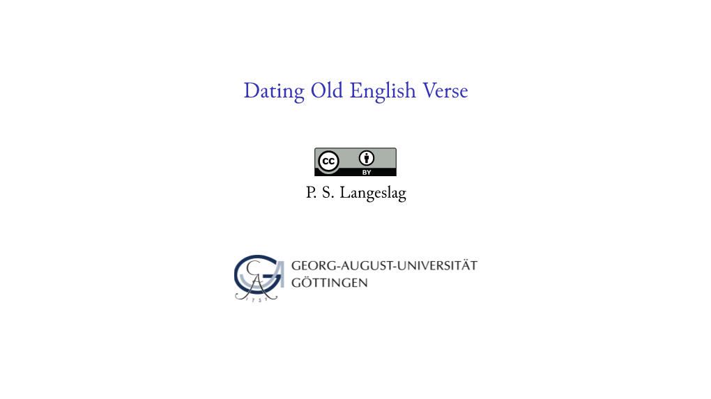 Dating Old English Verse