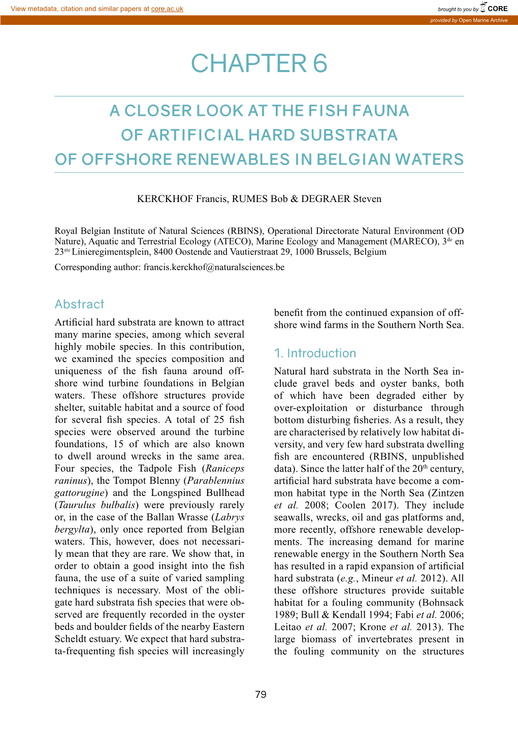 A Closer Look at the Fish Fauna of Artificial Hard Substrata of Offshore Renewables in Belgian Waters