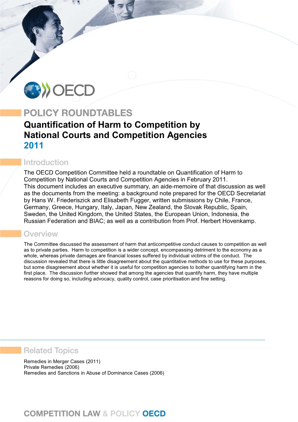 Quantification of Harm to Competition by National Courts and Competition Agencies 2011