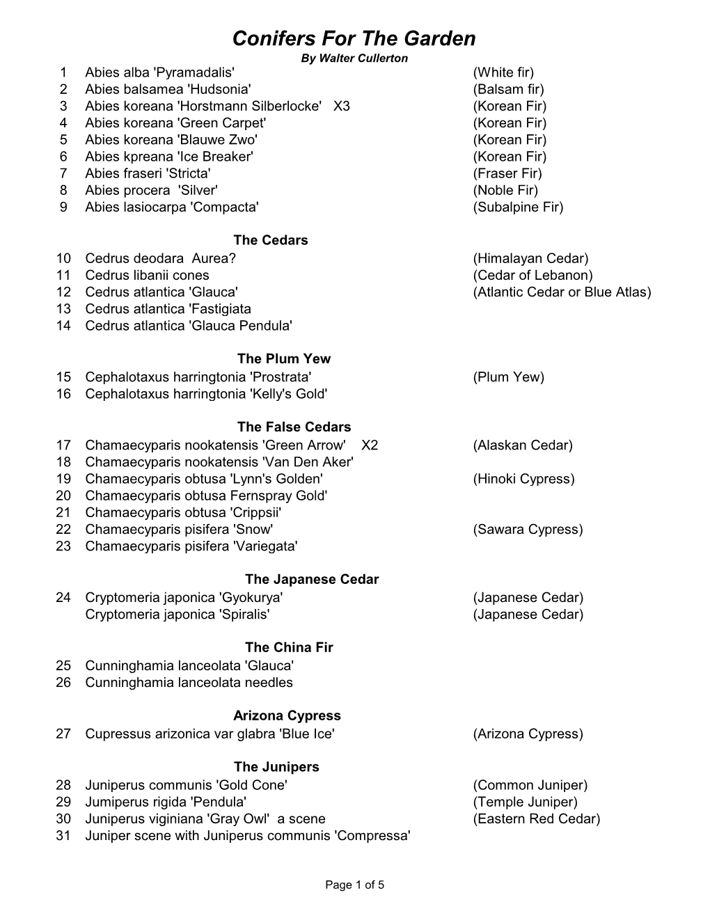 Rutgers Home Gardeners School: Conifers Plant List